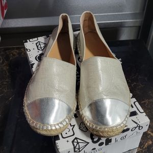 Silver canvas slip ons